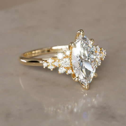 Marquise Shaped Three Stone Lab Grown Diamond Engagement Ring