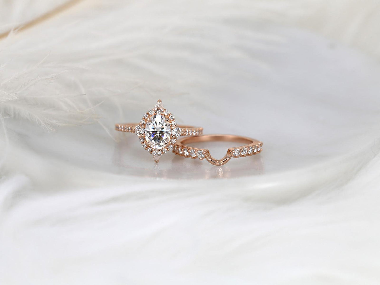 1.5 CT Oval Cut Halo & Pave Moissanite Bridal Ring Set