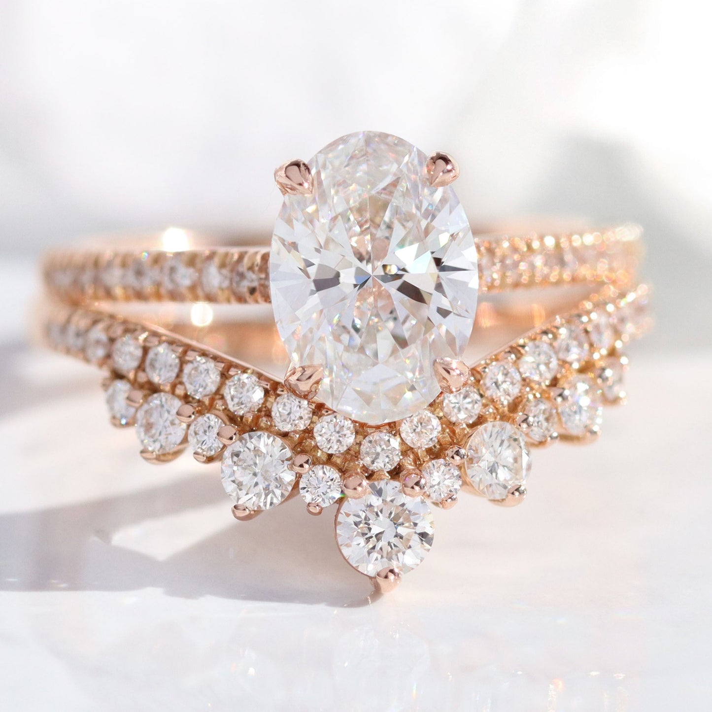 1.5 CT Oval Cut Vintage Moissanite Bridal Ring Set