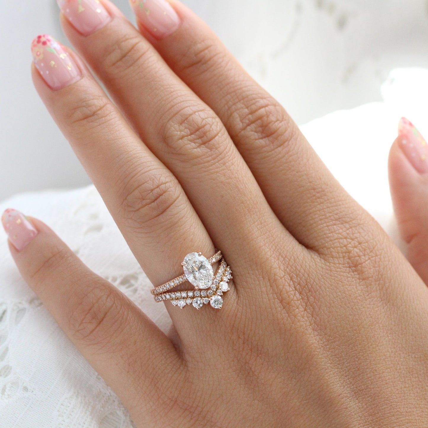 1.5 CT Oval Cut Vintage Moissanite Bridal Ring Set