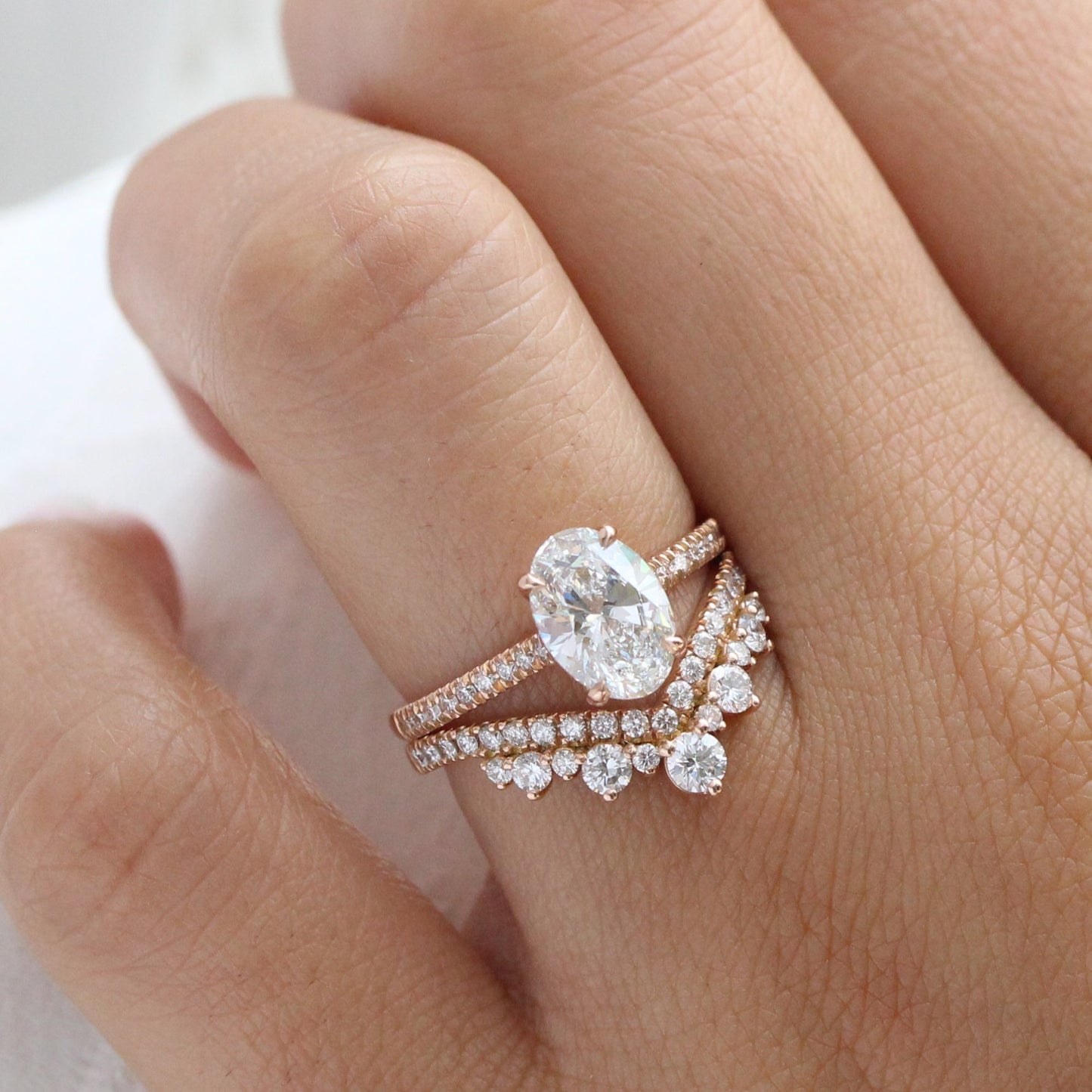 1.5 CT Oval Cut Vintage Moissanite Bridal Ring Set