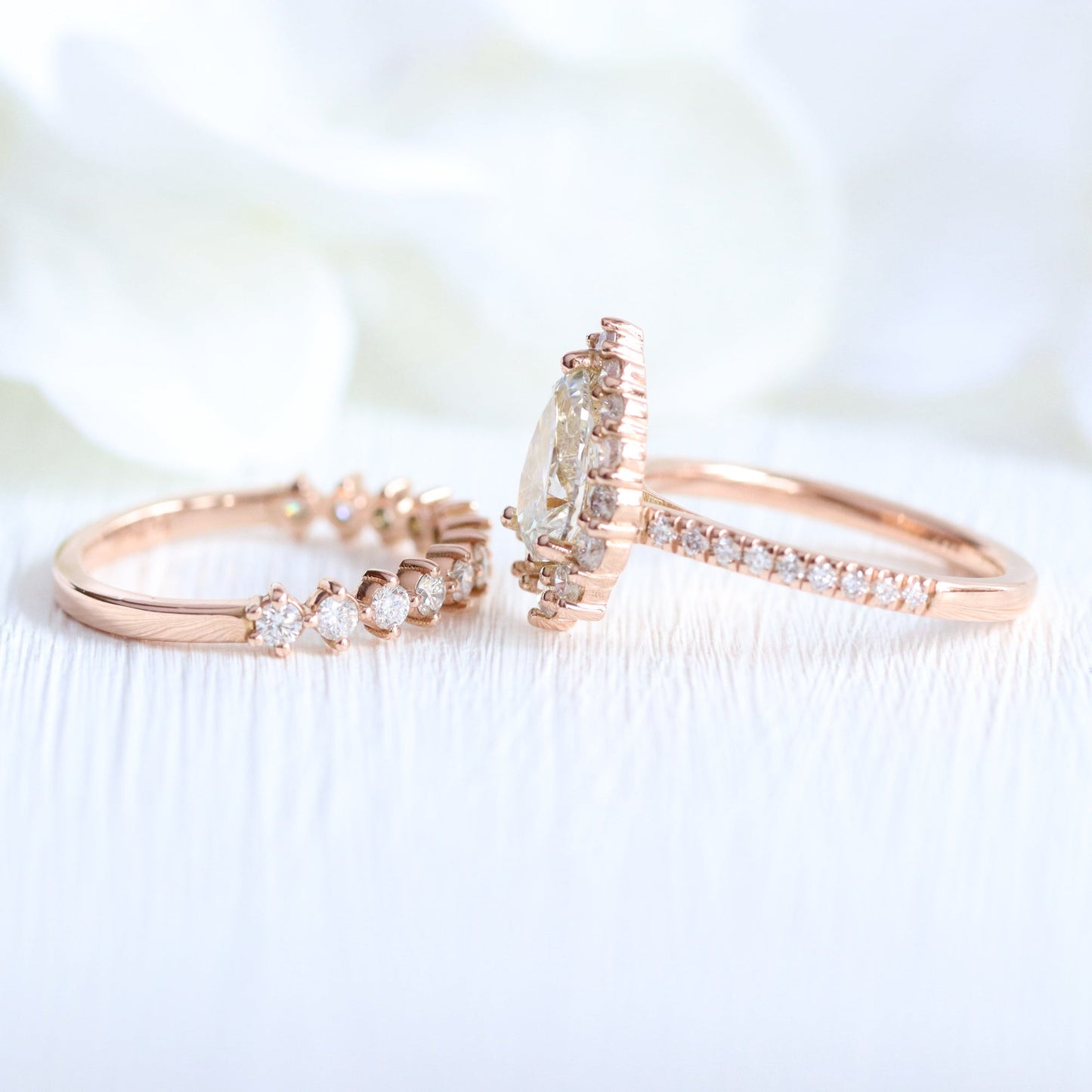 1.2 CT Pear Cut Halo & Pave Moissanite Bridal Ring Set