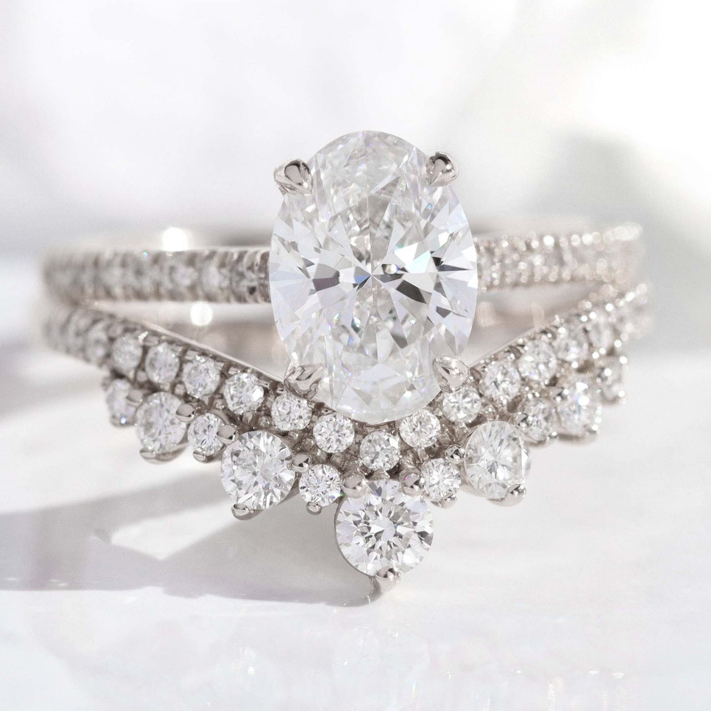 1.5 CT Oval Cut Vintage Moissanite Bridal Ring Set