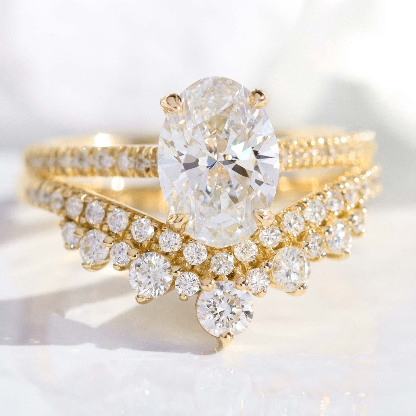 1.5 CT Oval Cut Vintage Moissanite Bridal Ring Set