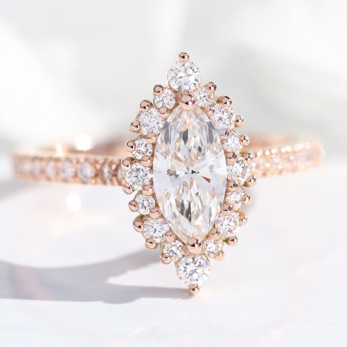0.7 CT Marquise Cut Curved Pave Moissanite Bridal Ring Set