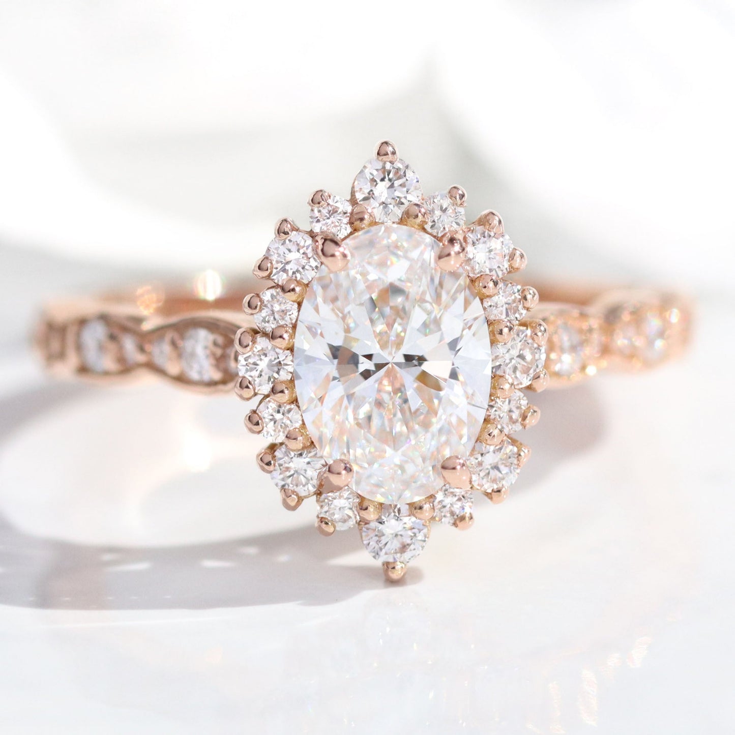 1.15 CT Oval Cut Halo & Pave Moissanite Bridal Ring Set