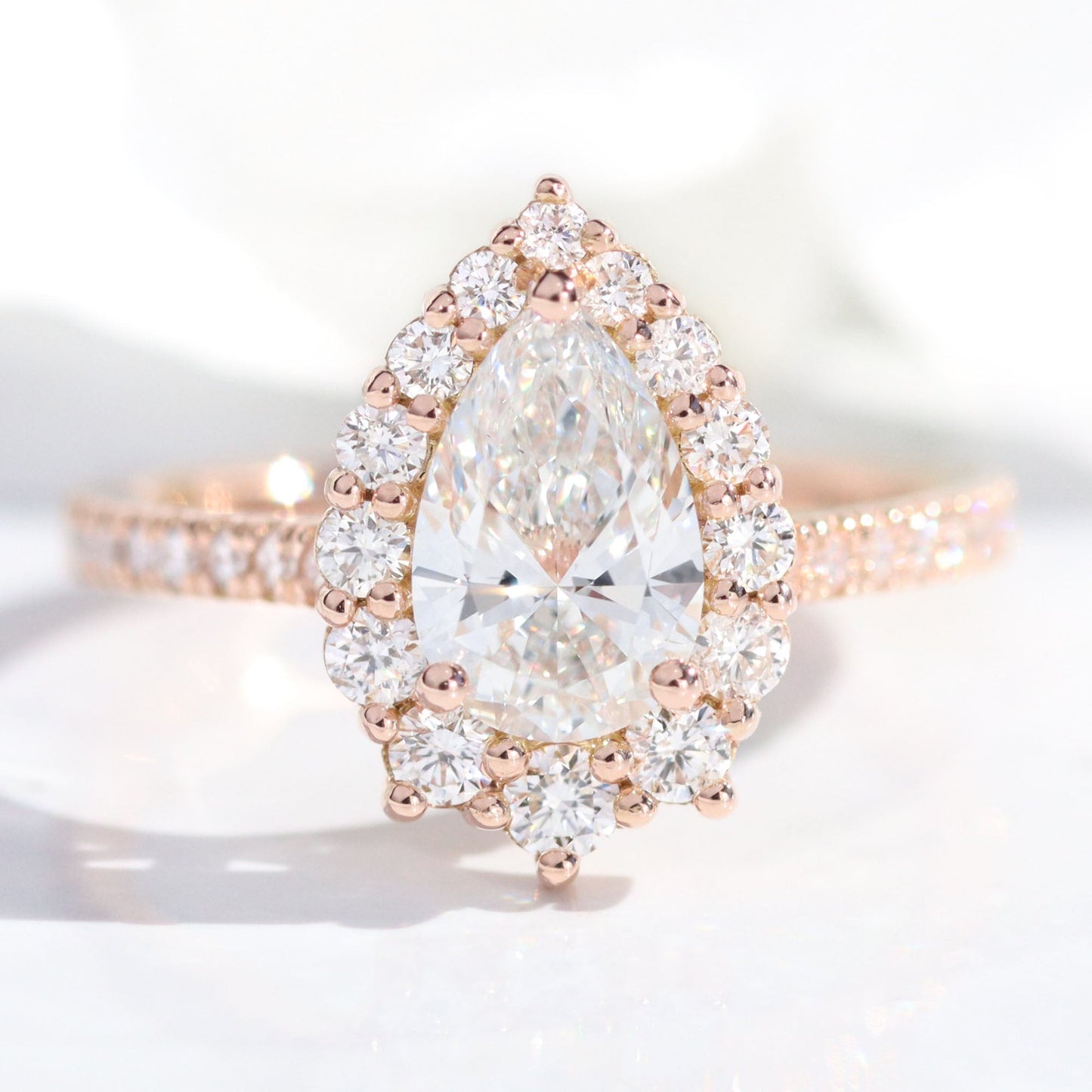 1.2 CT Pear Cut Halo & Pave Moissanite Bridal Ring Set