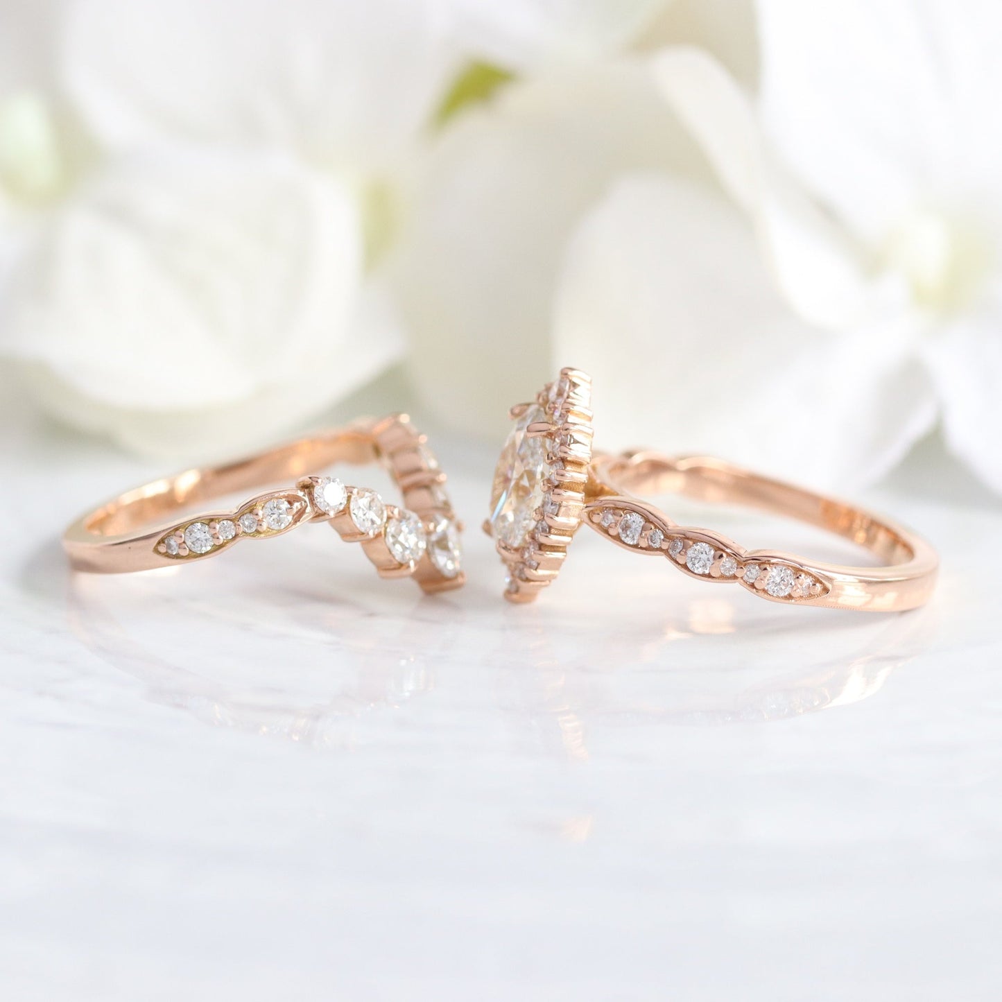1.15 CT Oval Cut Halo & Pave Moissanite Bridal Ring Set