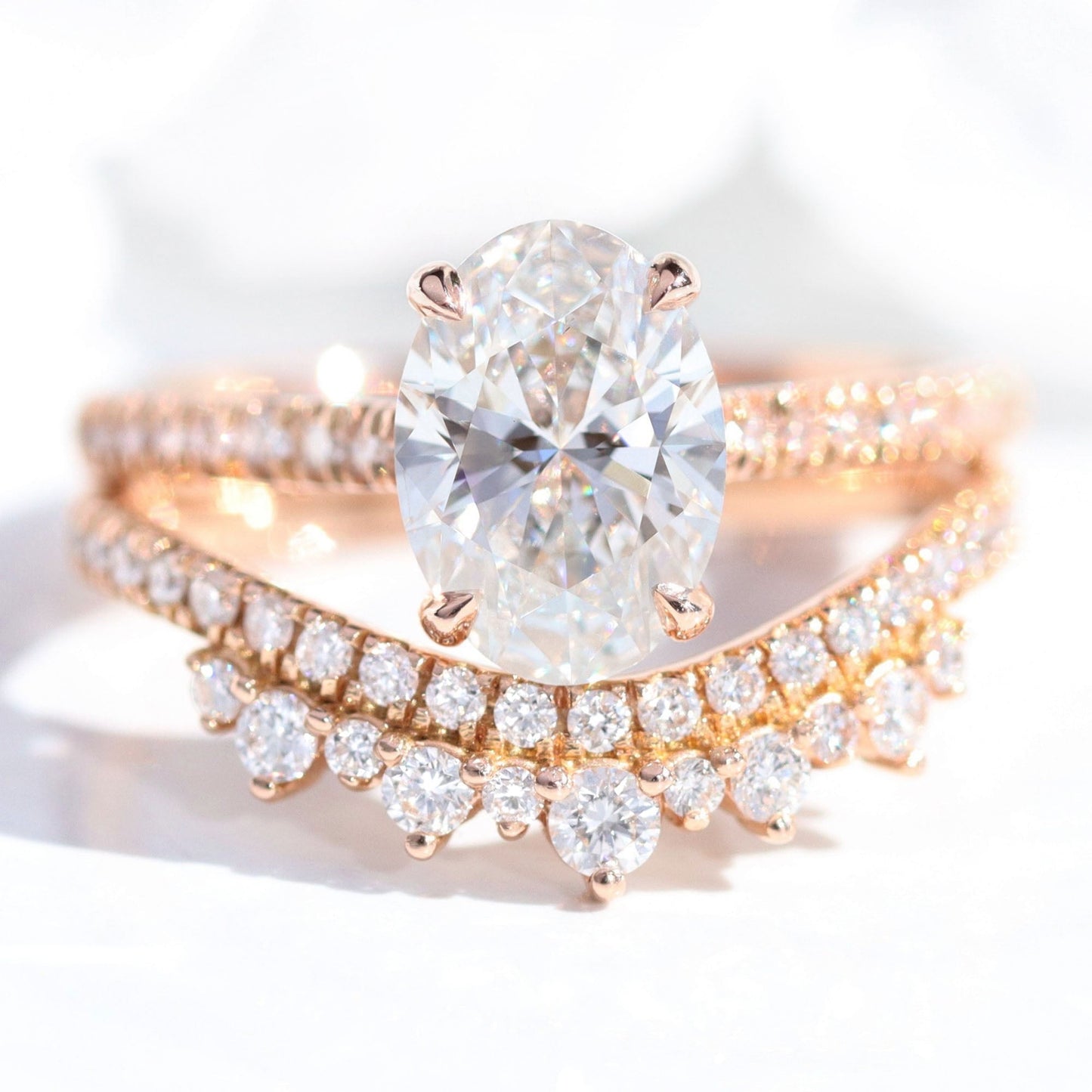 1.5 CT Oval Cut Curved Vintage Moissanite Bridal Ring Set