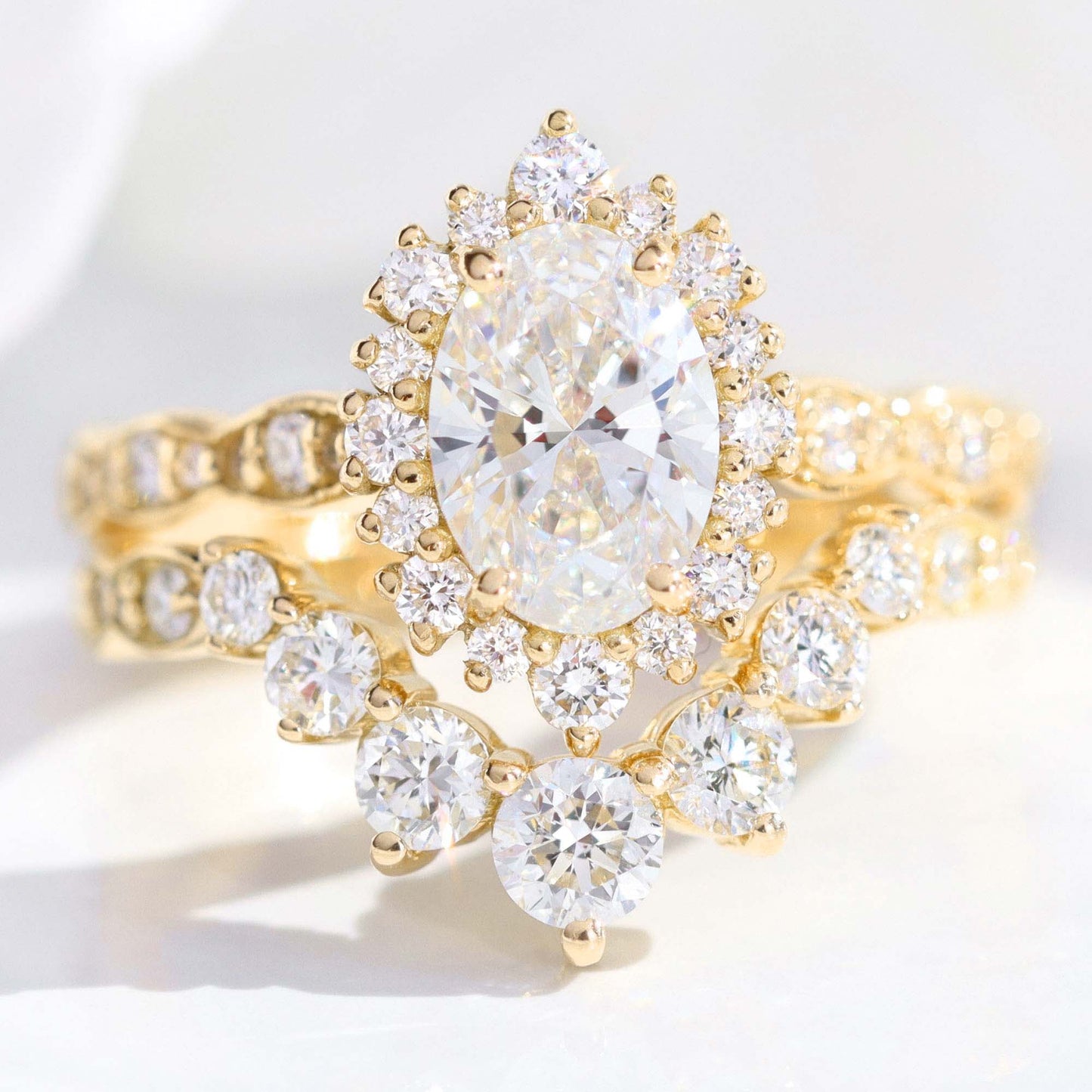1.15 CT Oval Cut Halo & Pave Moissanite Bridal Ring Set