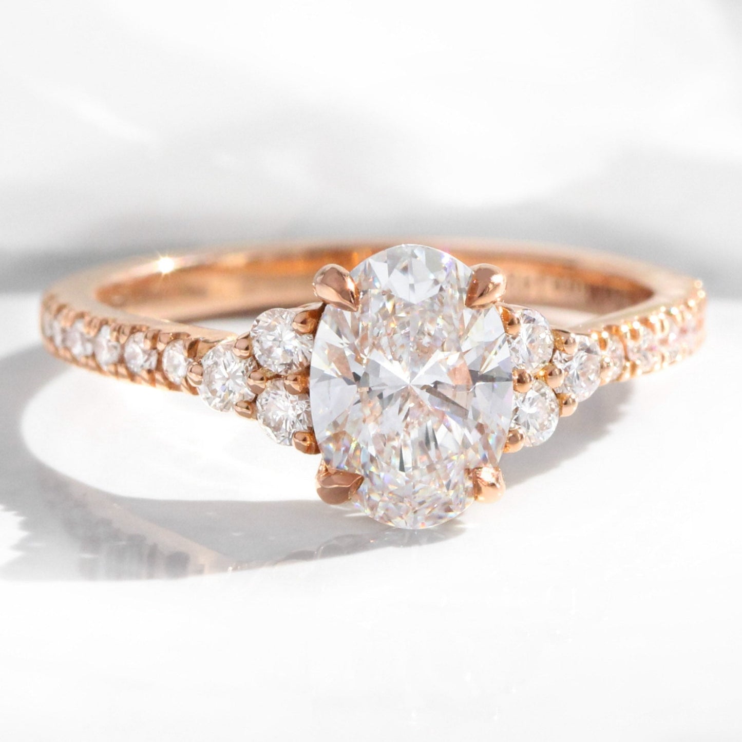 1.2 CT Oval Cut Vintage Cluster Moissanite Bridal Ring Set