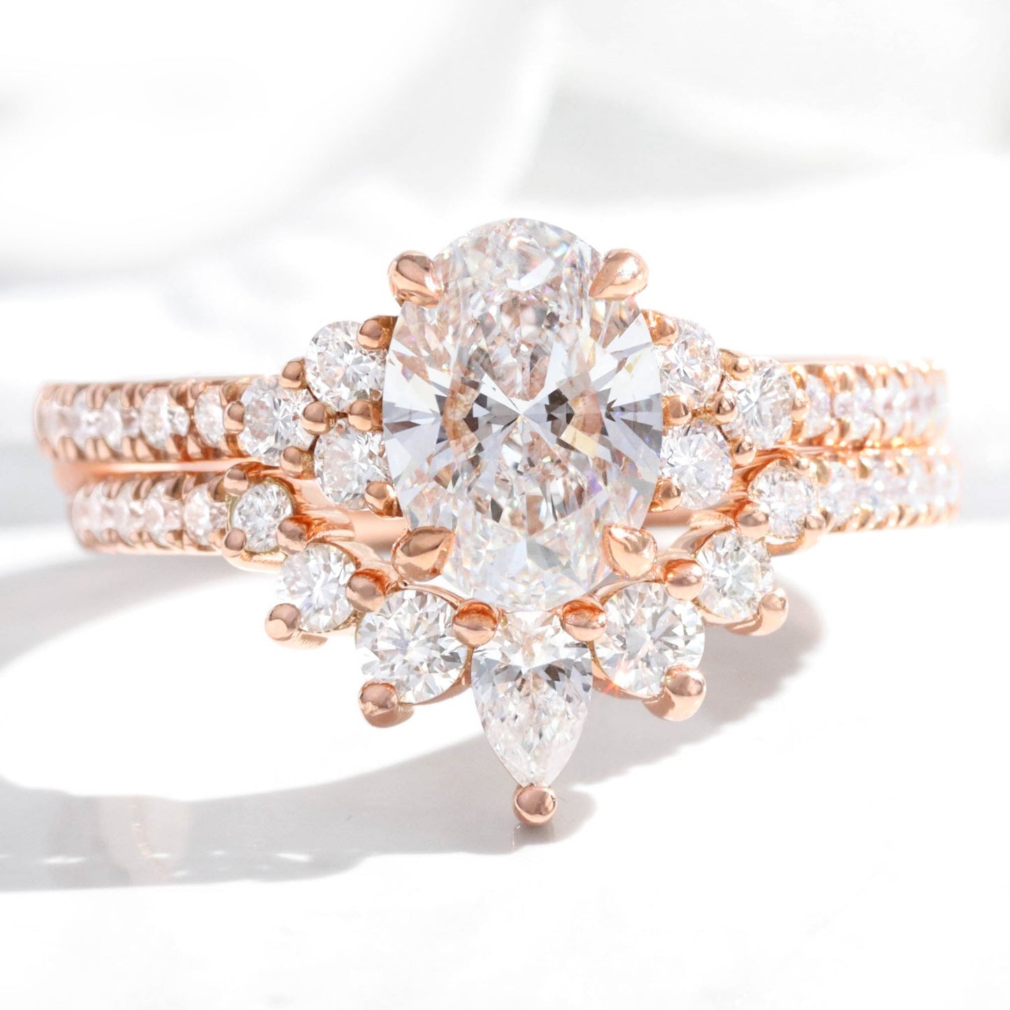 1.2 CT Oval Cut Vintage Cluster Moissanite Bridal Ring Set