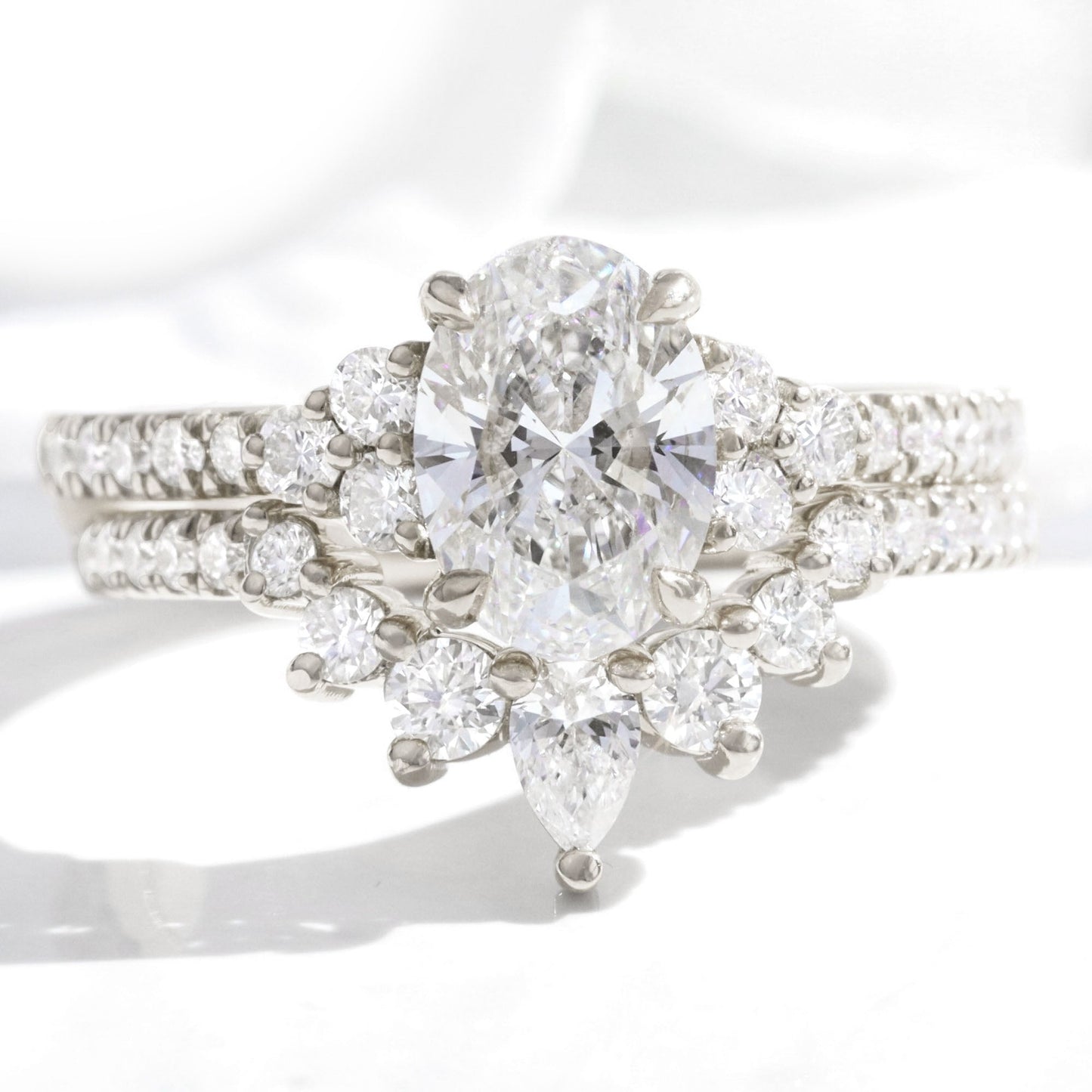1.2 CT Oval Cut Vintage Cluster Moissanite Bridal Ring Set