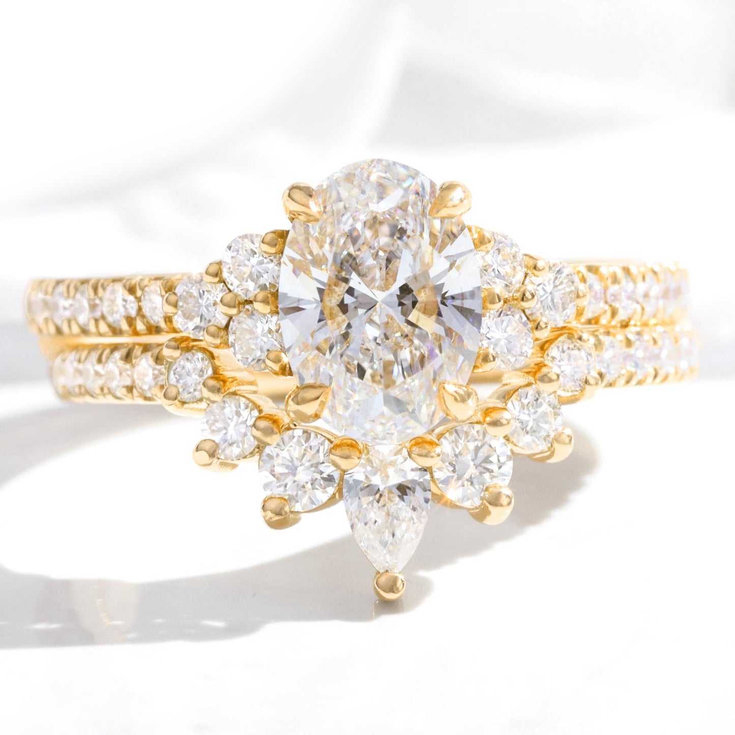 1.2 CT Oval Cut Vintage Cluster Moissanite Bridal Ring Set