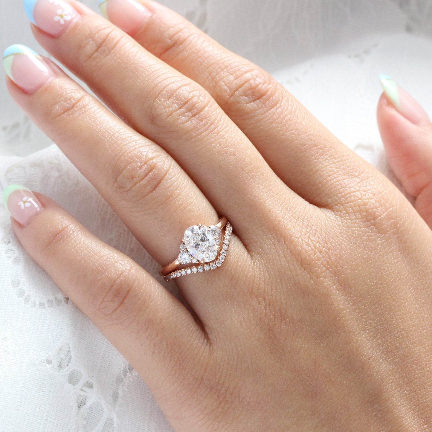 1.5 CT Oval Cut 3 Stones Moissanite Bridal Ring Set