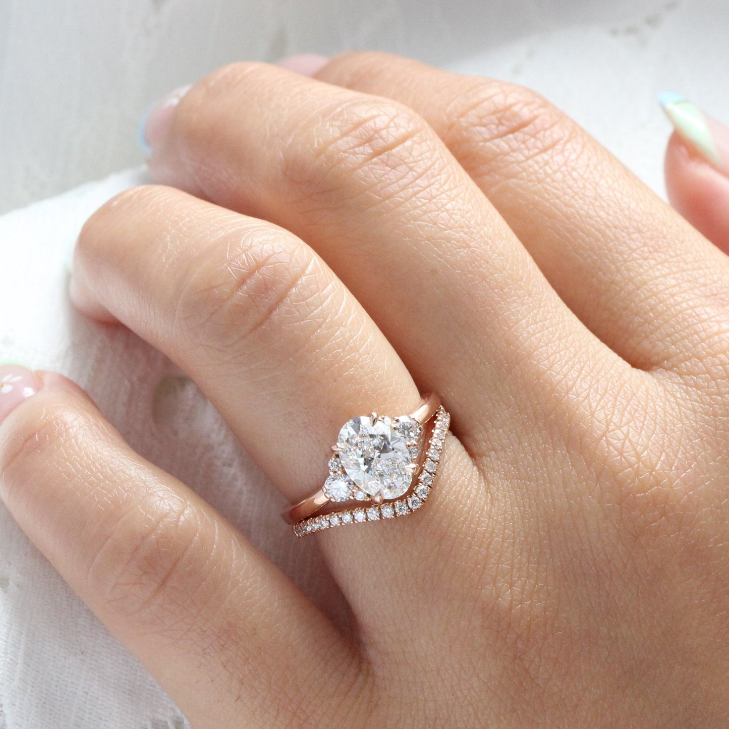 1.5 CT Oval Cut 3 Stones Moissanite Bridal Ring Set