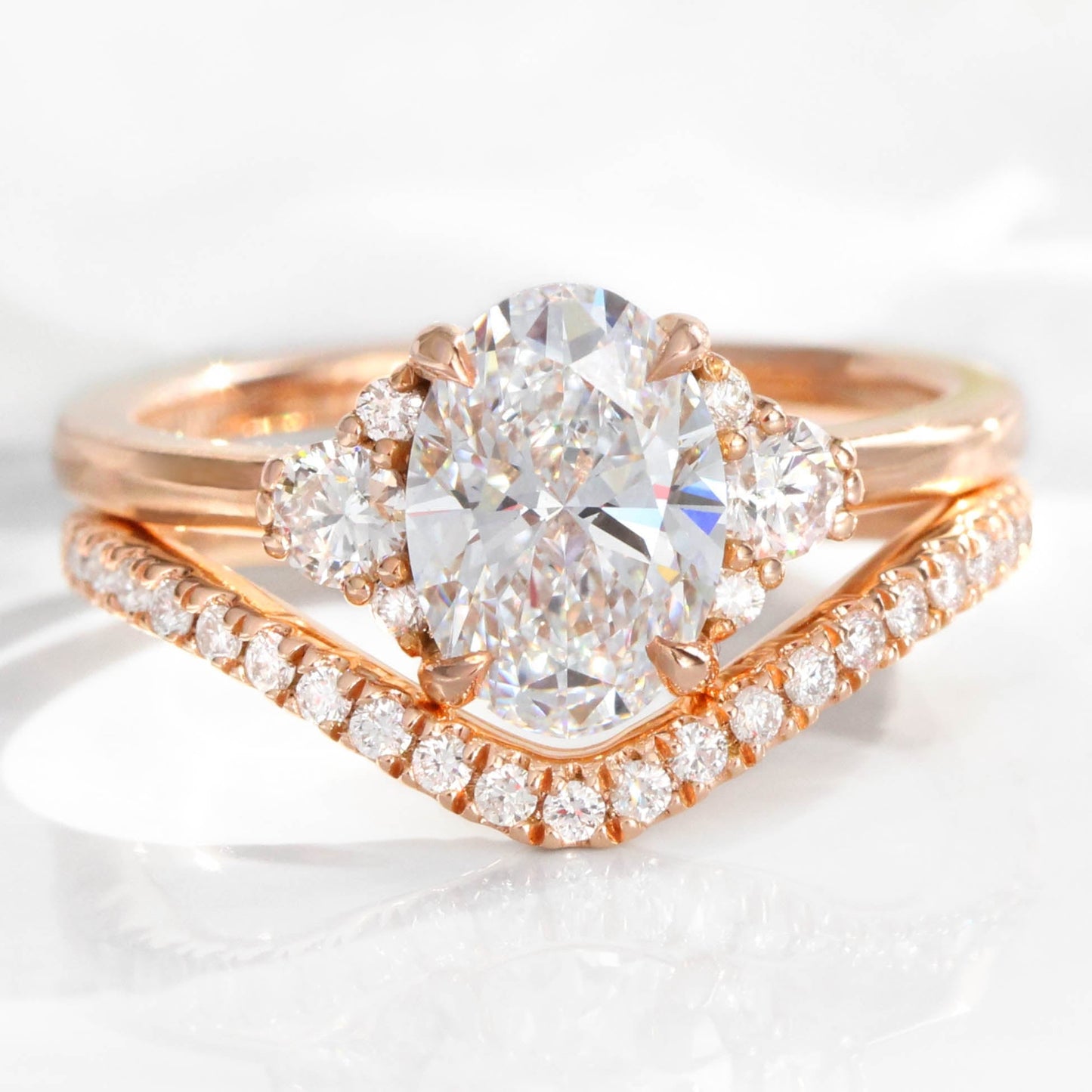 1.5 CT Oval Cut 3 Stones Moissanite Bridal Ring Set