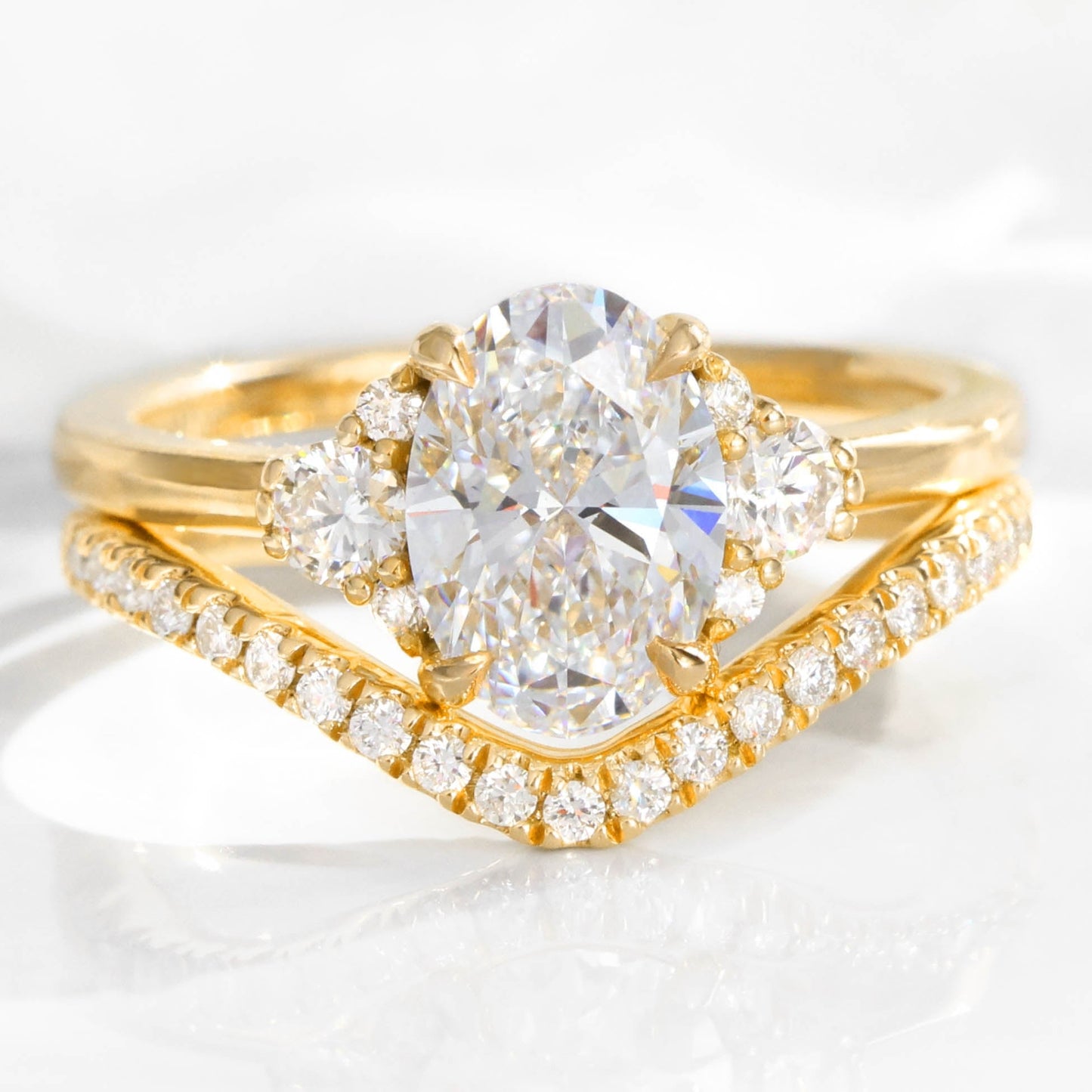 1.5 CT Oval Cut 3 Stones Moissanite Bridal Ring Set