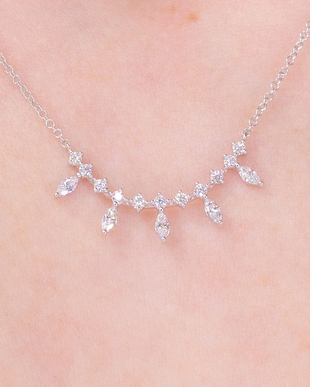 0.4 CT Round & Marquise Cluster Moissanite Diamond Necklace in Solid Gold