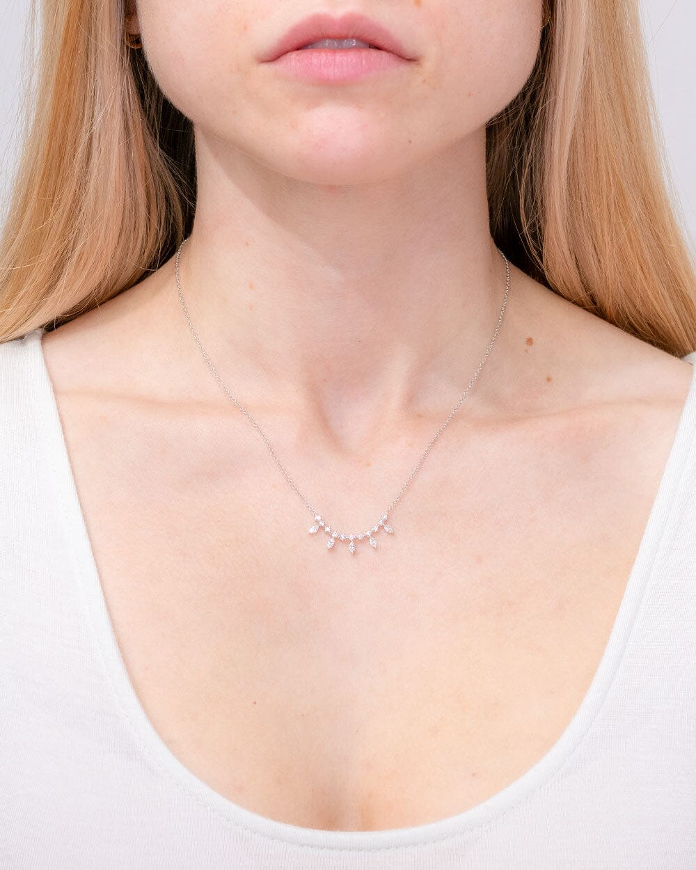 0.4 CT Round & Marquise Cluster Moissanite Diamond Necklace in Solid Gold
