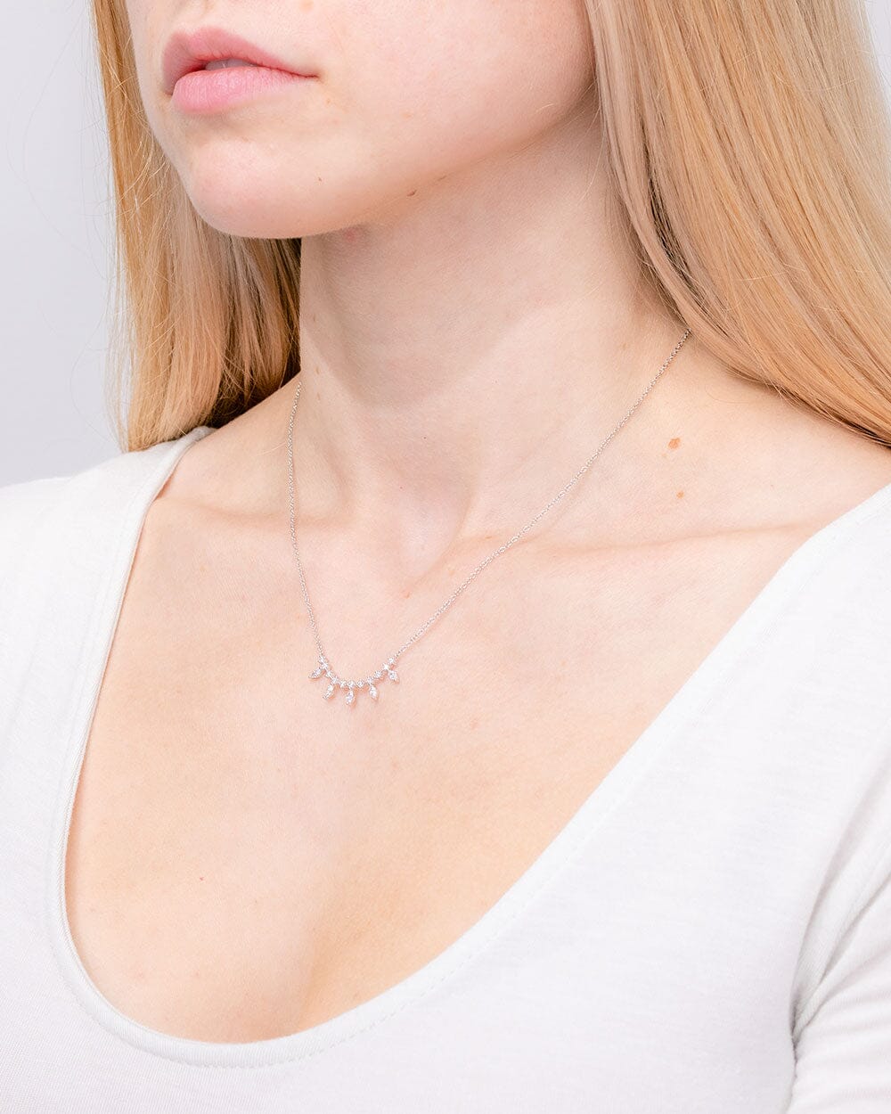 0.4 CT Round & Marquise Cluster Moissanite Diamond Necklace in Solid Gold