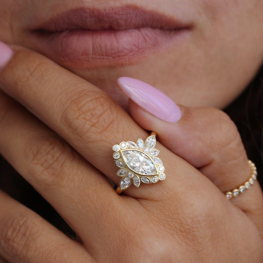 2.9 Carats Emerald Pave Styled Moissanite Engagement Ring