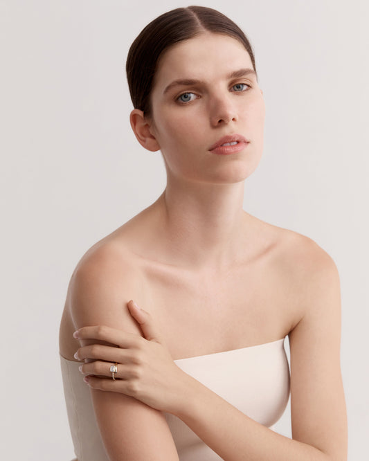 Marquise Shaped Three Stone Lab Grown Diamond Engagement Ring