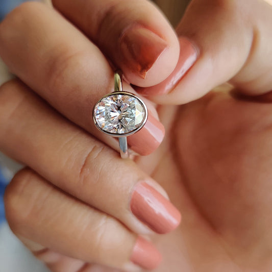 Oval Bezel Engagement Ring In White Gold