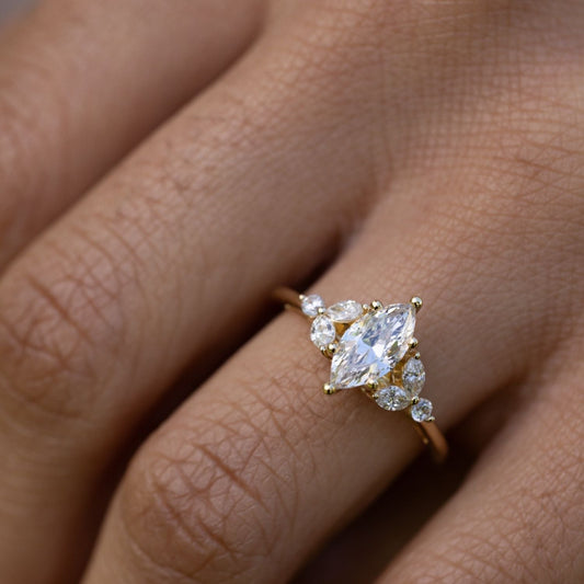 Marquise Shaped Three Stone Lab Grown Diamond Engagement Ring