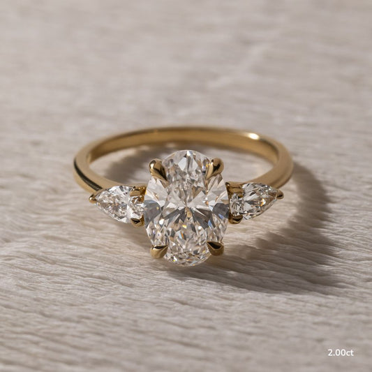 Marquise Shaped Three Stone Lab Grown Diamond Engagement Ring