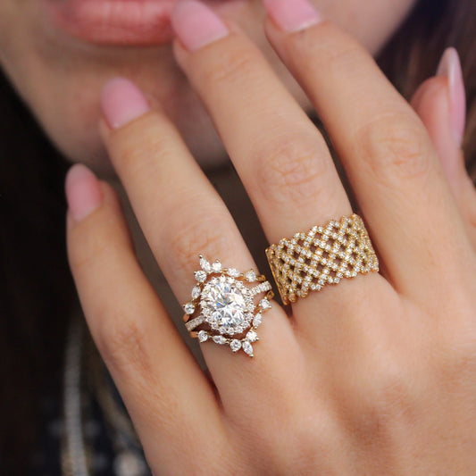 2.9 Carats Emerald Pave Styled Moissanite Engagement Ring