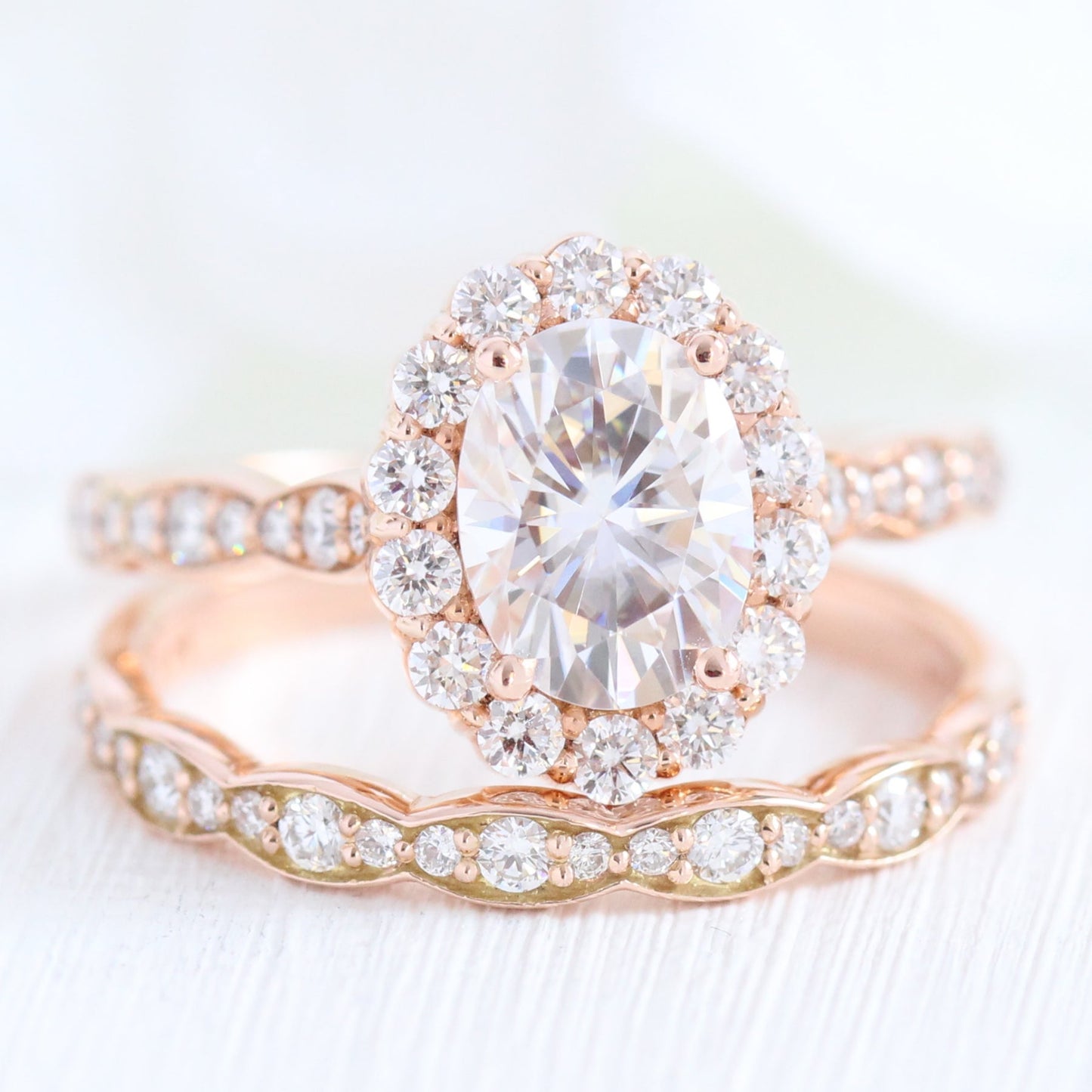 1.5 CT Oval Cut Vintage Style Moissanite Bridal Ring Set