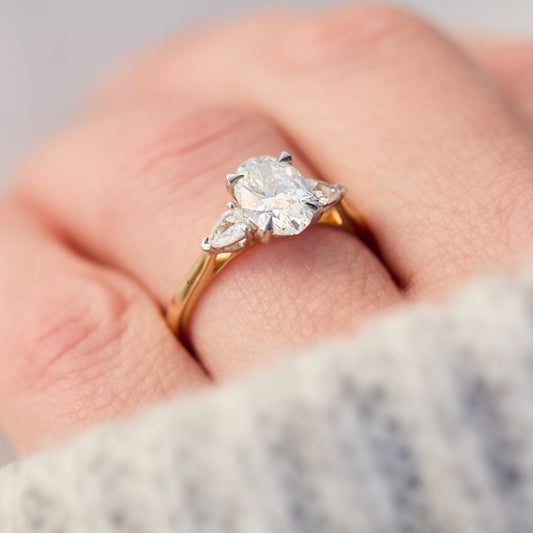 Marquise Shaped Three Stone Lab Grown Diamond Engagement Ring