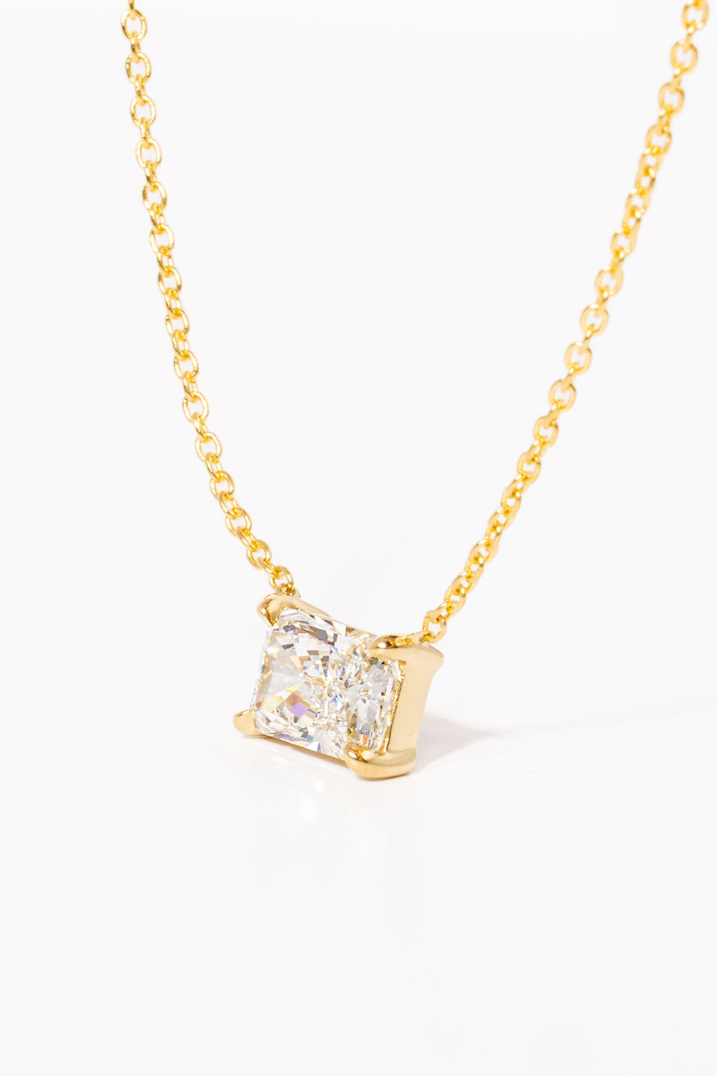 1.5 CT Radiant Solitaire Moissanite Diamond Necklace in Solid Gold
