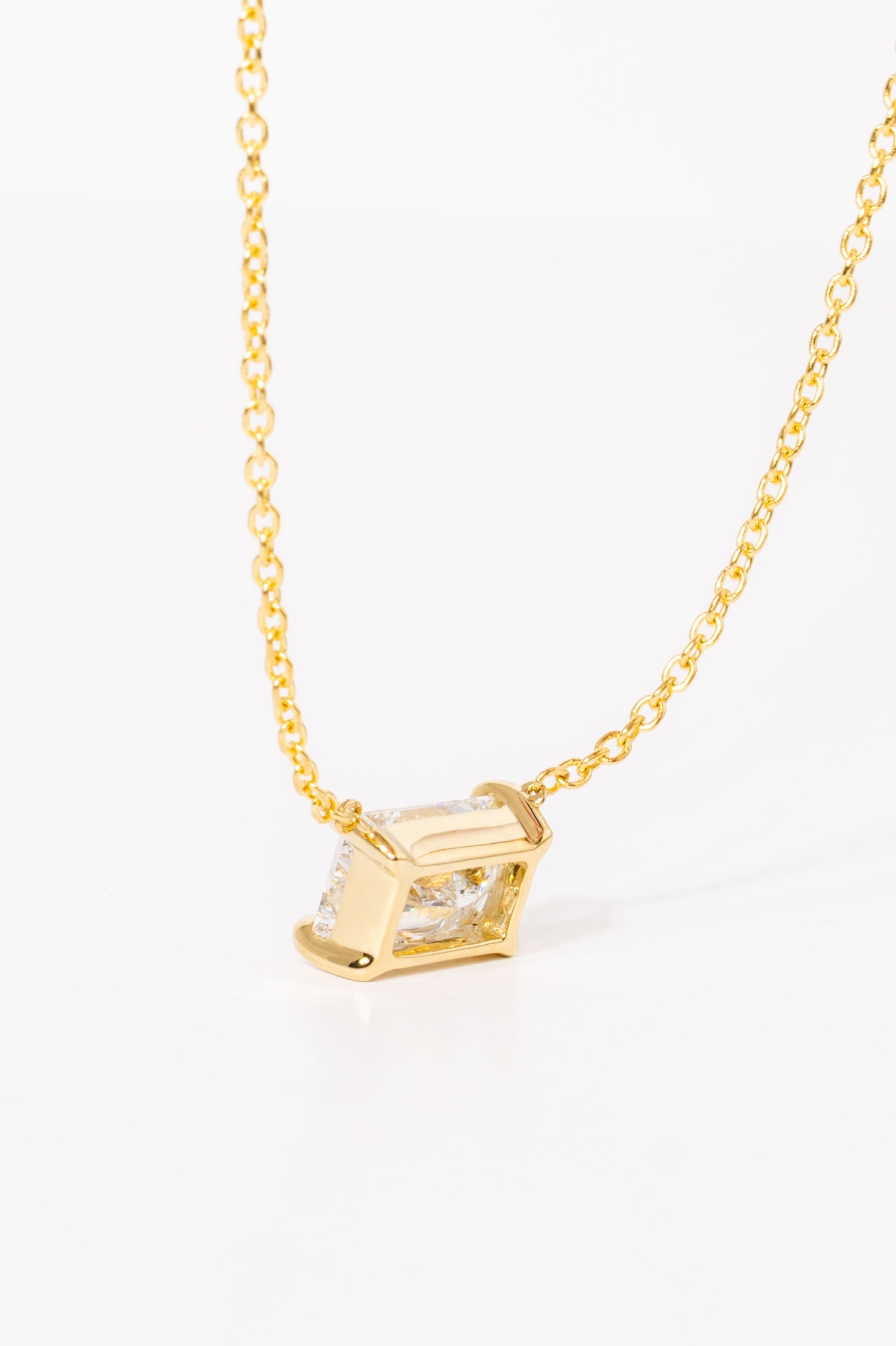 1.5 CT Radiant Solitaire Moissanite Diamond Necklace in Solid Gold