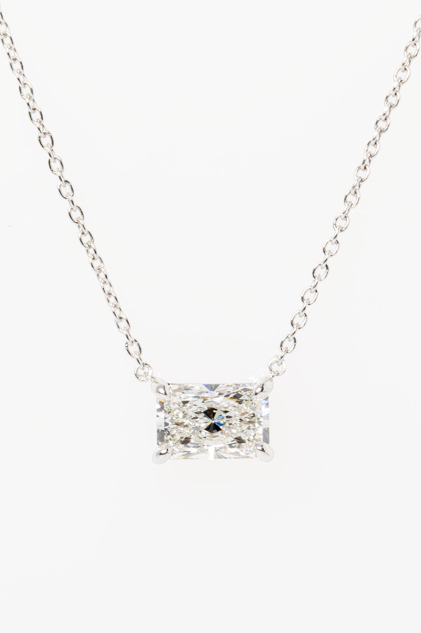 1.5 CT Radiant Solitaire Moissanite Diamond Necklace in Solid Gold