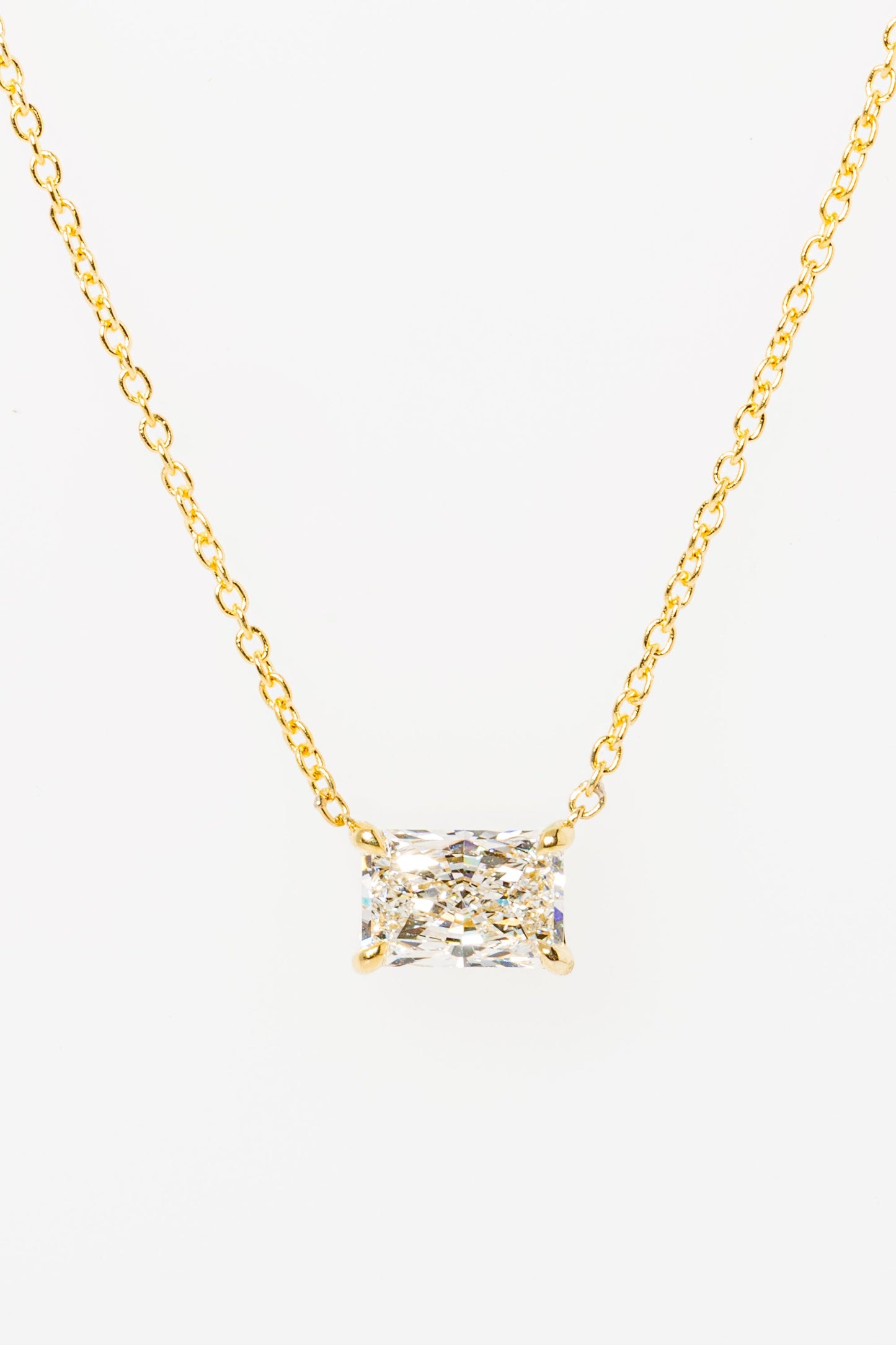 1.5 CT Radiant Solitaire Moissanite Diamond Necklace in Solid Gold