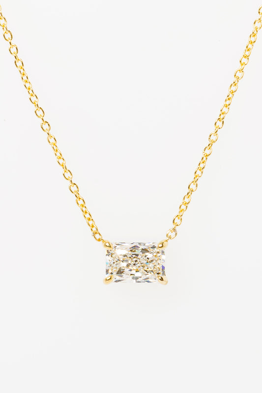 1.5 CT Radiant Solitaire Moissanite Diamond Necklace in Solid Gold