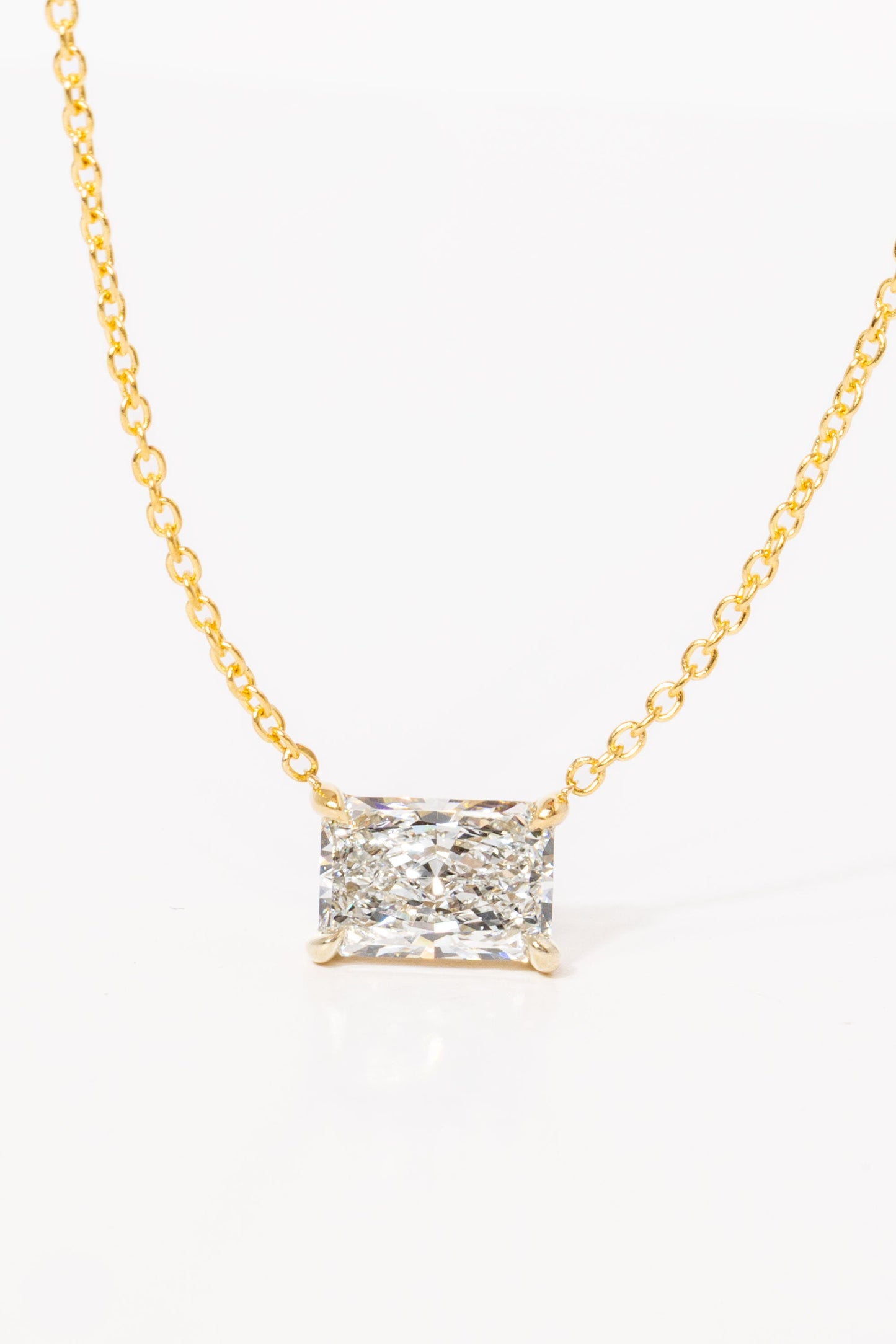 1.5 CT Radiant Solitaire Moissanite Diamond Necklace in Solid Gold
