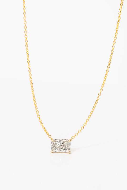 1.5 CT Radiant Solitaire Moissanite Diamond Necklace in Solid Gold