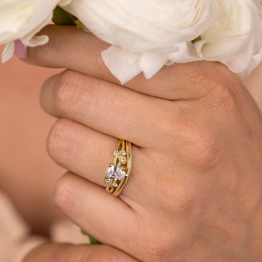 Marquise Shaped Three Stone Lab Grown Diamond Engagement Ring