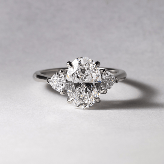 Marquise Shaped Three Stone Lab Grown Diamond Engagement Ring