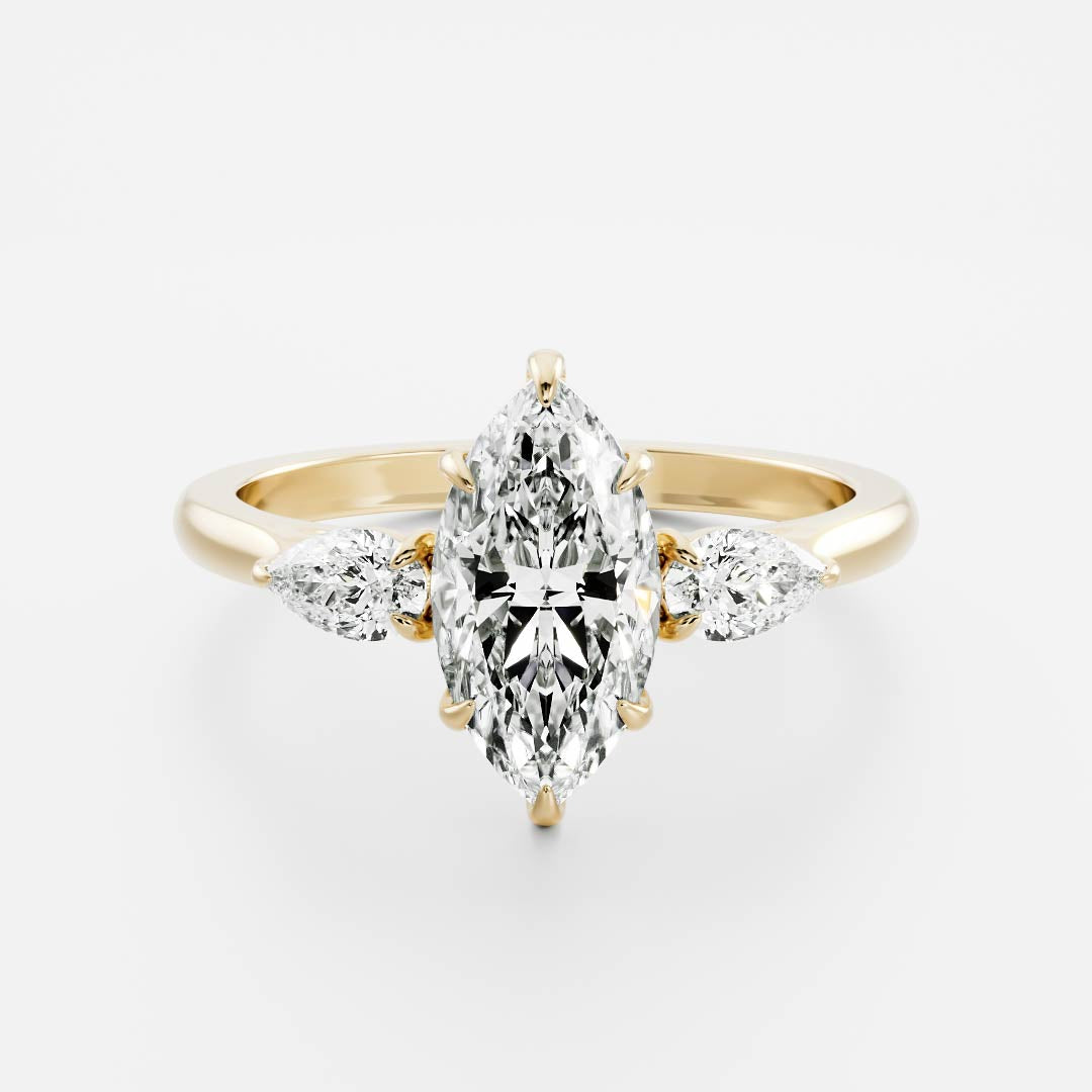 Stunning 1.0-2.0 CT Marquise Moissanite Engagement Ring with Three Stone Design