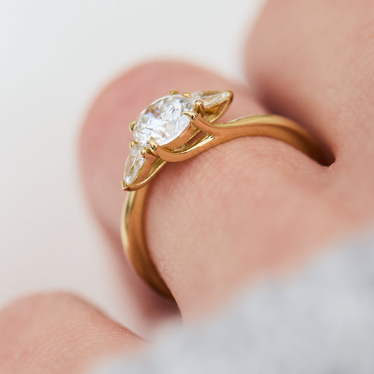 Marquise Shaped Three Stone Lab Grown Diamond Engagement Ring