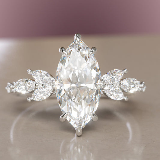 Marquise Shaped Three Stone Lab Grown Diamond Engagement Ring