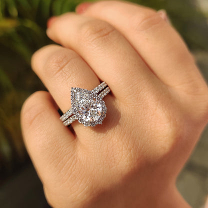 Pear Shaped Halo Engagement Ring In White Gold