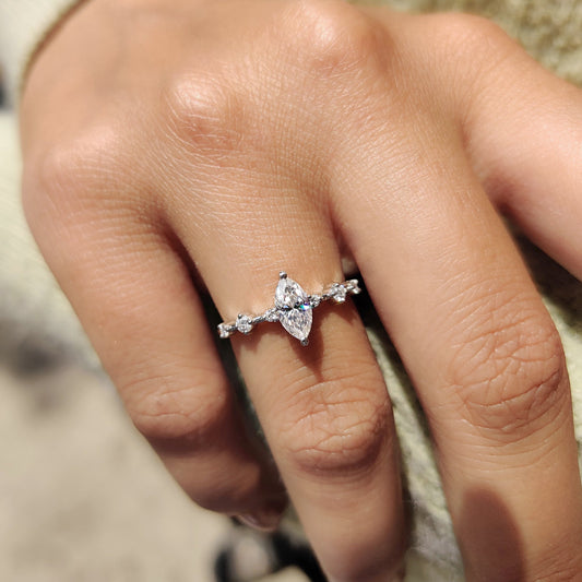 Moissanite Marquise Ring In Round Prong Setting