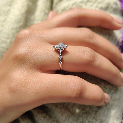 Moissanite Marquise Ring In Round Prong Setting