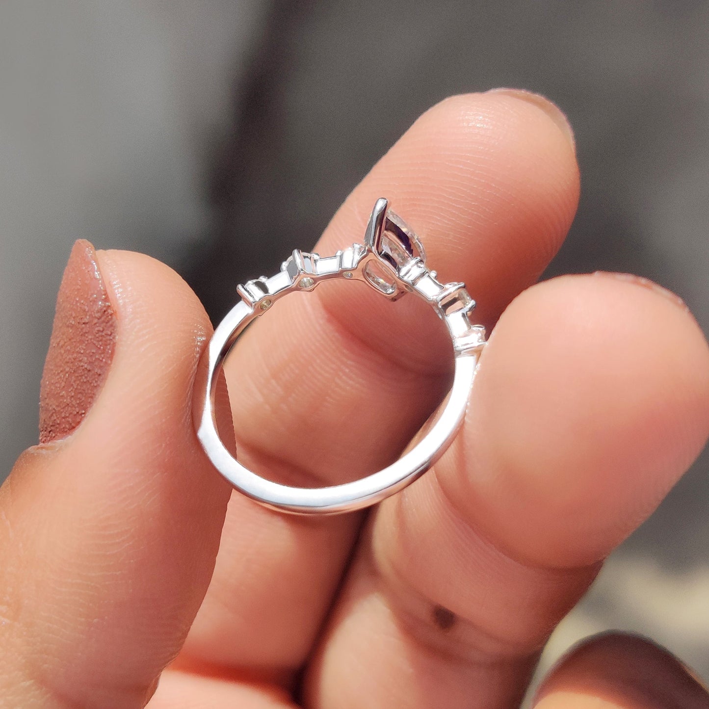 Moissanite Marquise Ring In Round Prong Setting