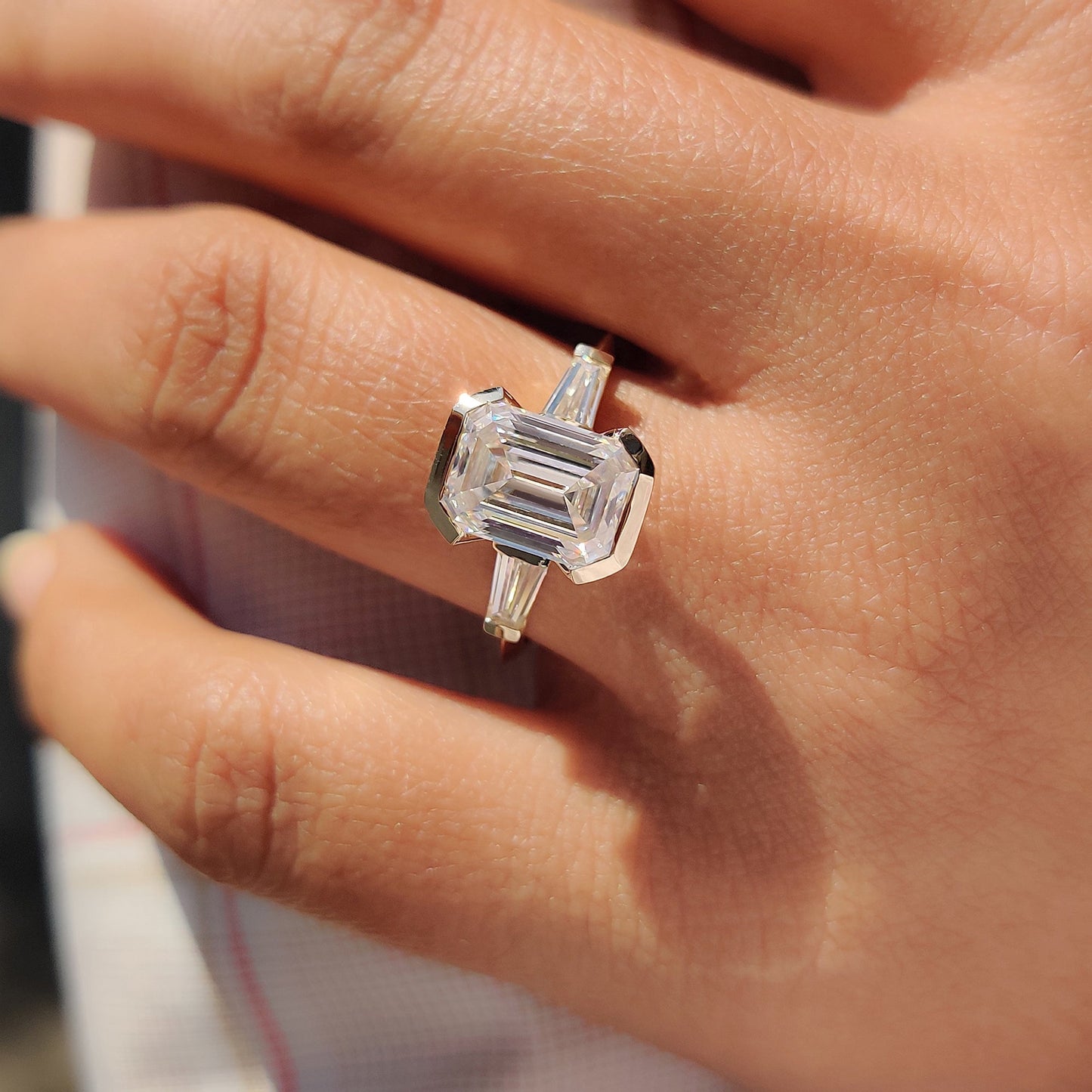 Emerald Cut Engagement Ring With Knife Edge Shank Band